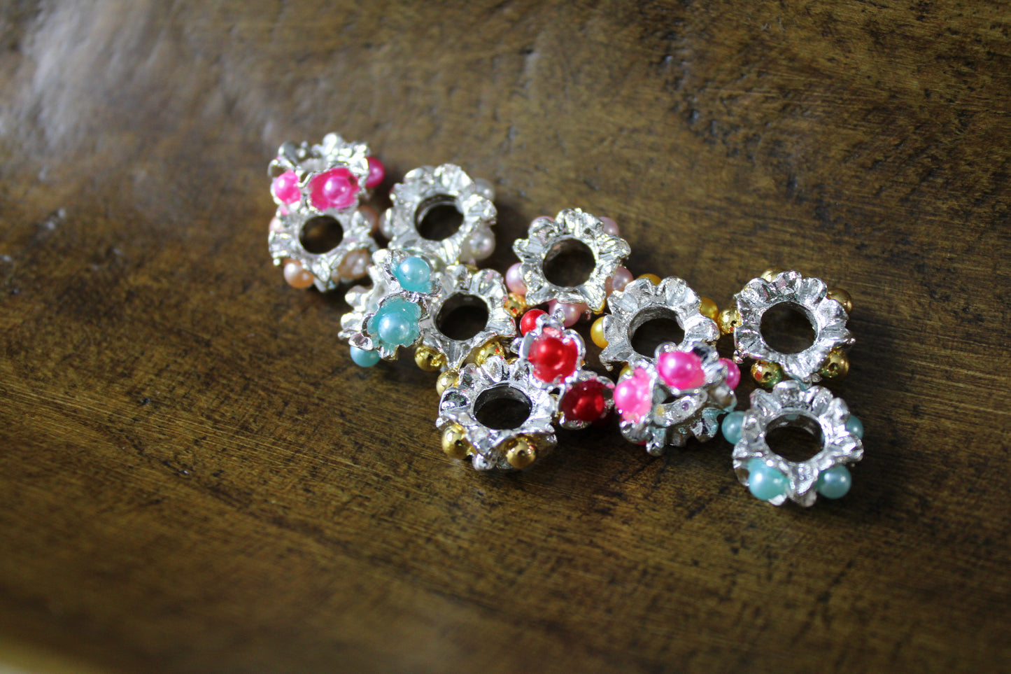 14mm Metal Pearl Multiple Color 12 Count Silver Base Spacer Bead