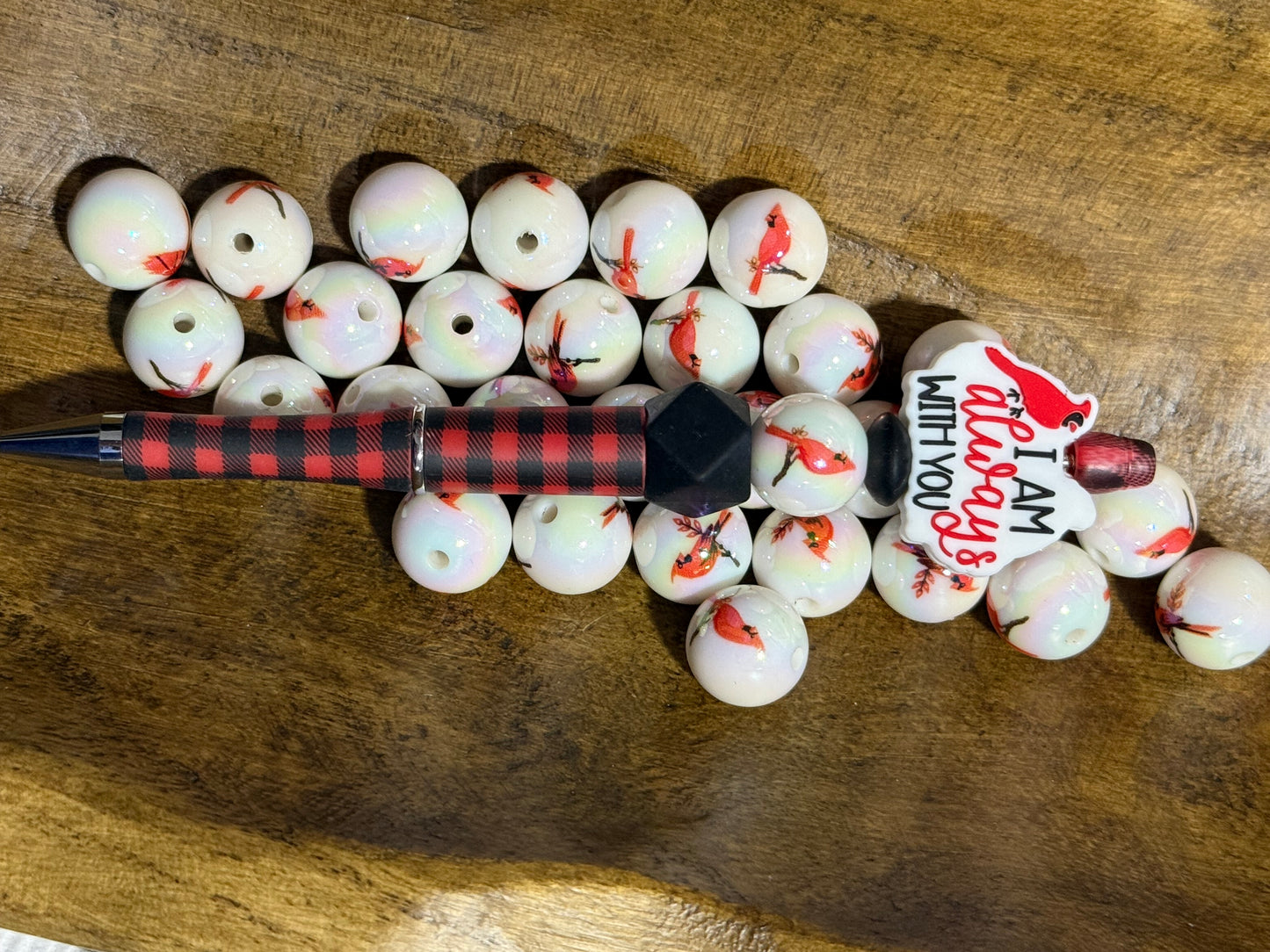 16mm Red Cardinal Acrylic Bead White Background