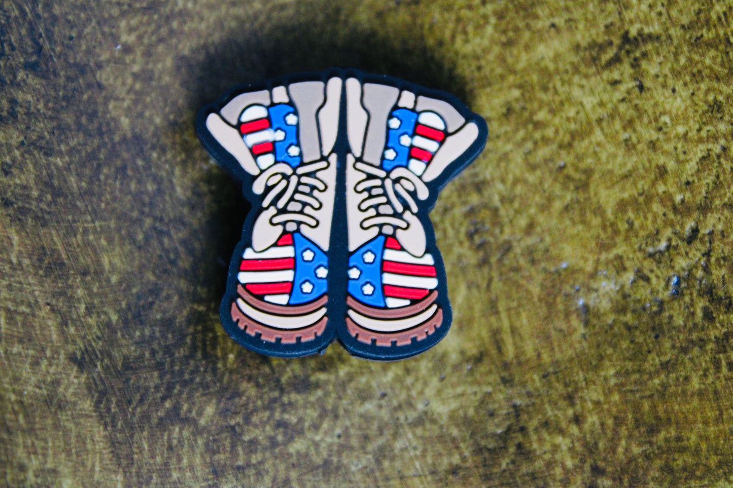 Patriotic Boot Silicone Focal Bead Red White Blue Tan