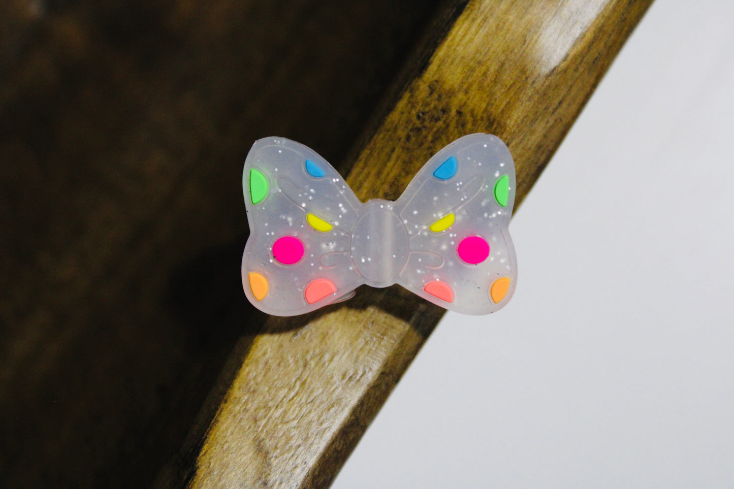 Polka Dot Neon Glitter Bow Silicone Focal Bead Clear Gray Or Black
