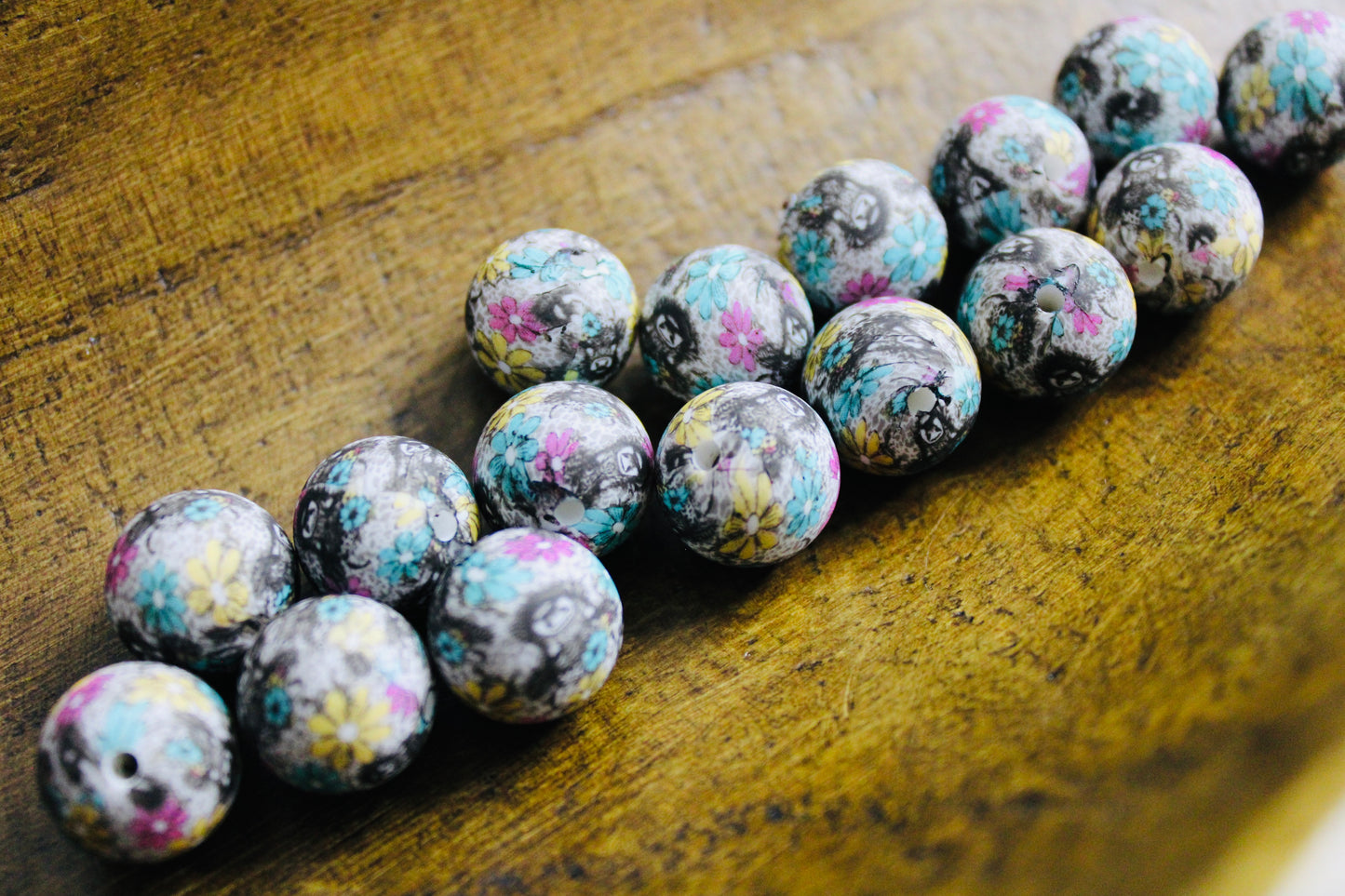 Pretty Cow 15mm Printed Silicone Bead Black White Turquoise Yellow Violet