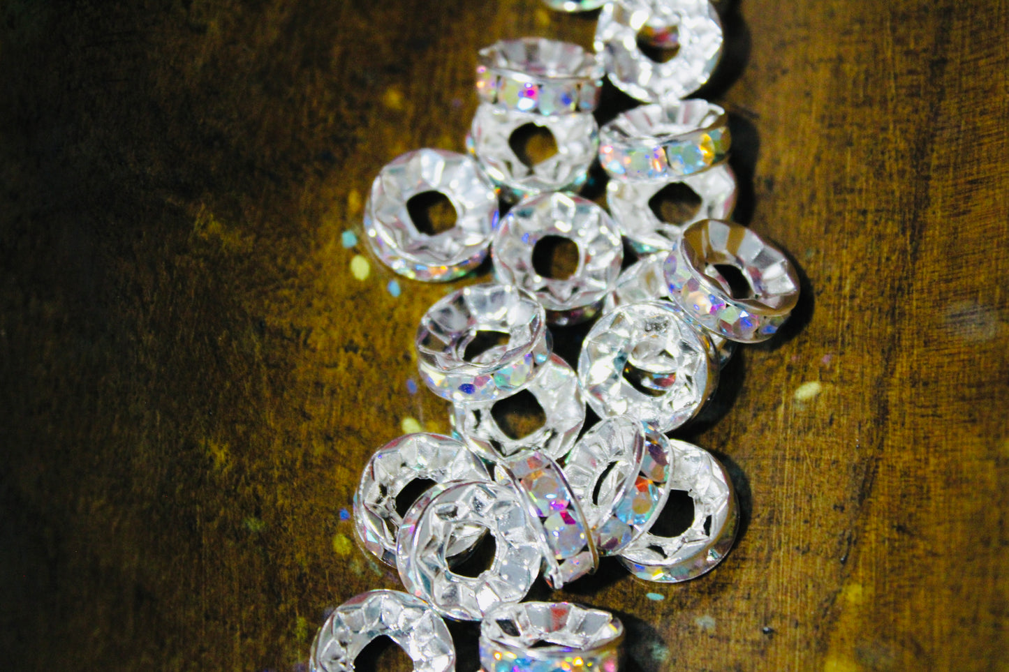16mm Silver Iridescent Wide Mouth Rhinestone Spacer Bead 12 Count Bag