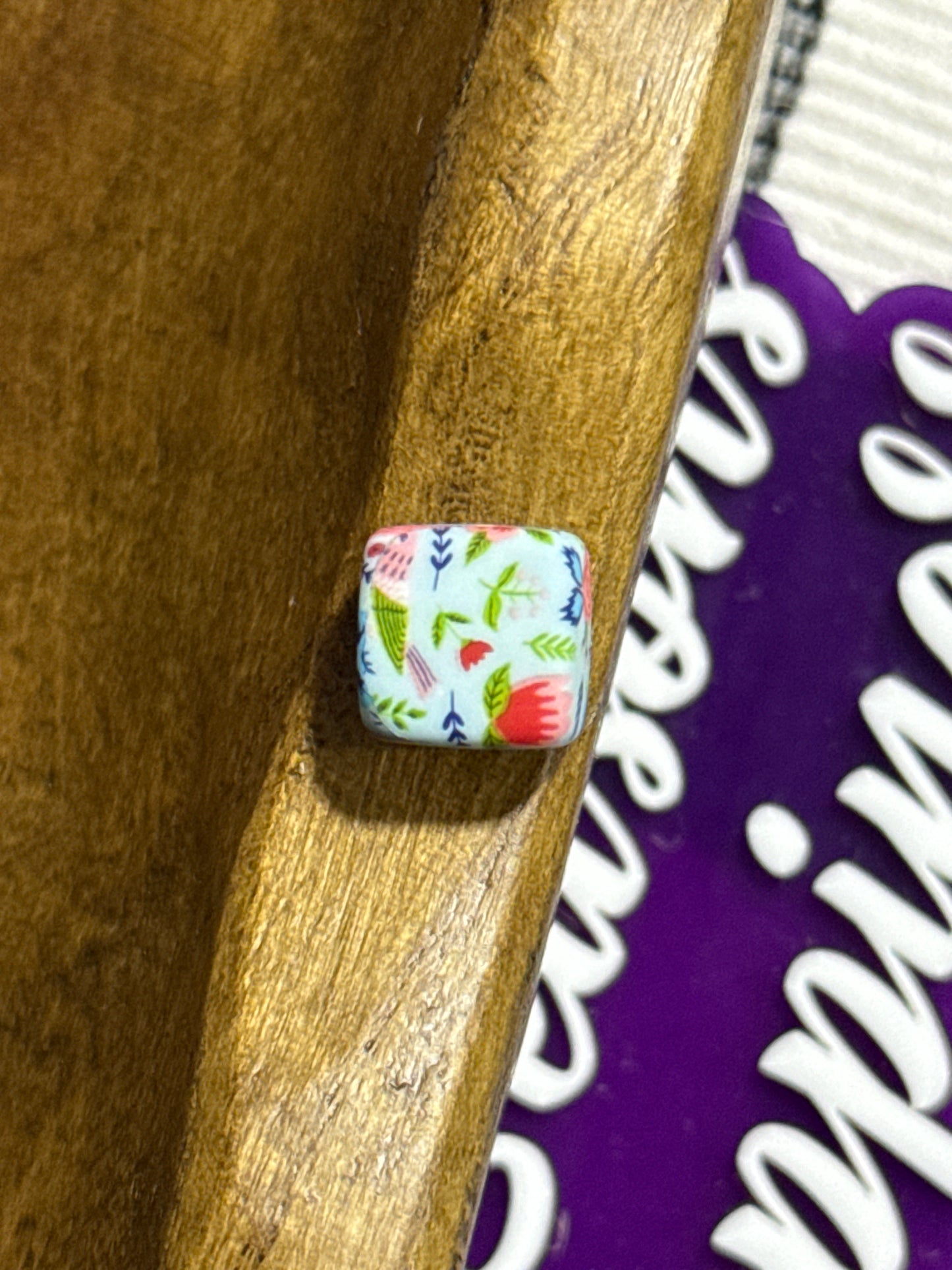 13.5mm Square Printed Silicone Bead