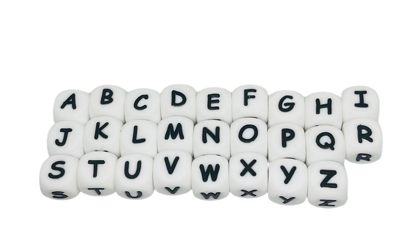 12mm Silicone Letter Bead / Black and White / Pen Beading / Wristlet Beading