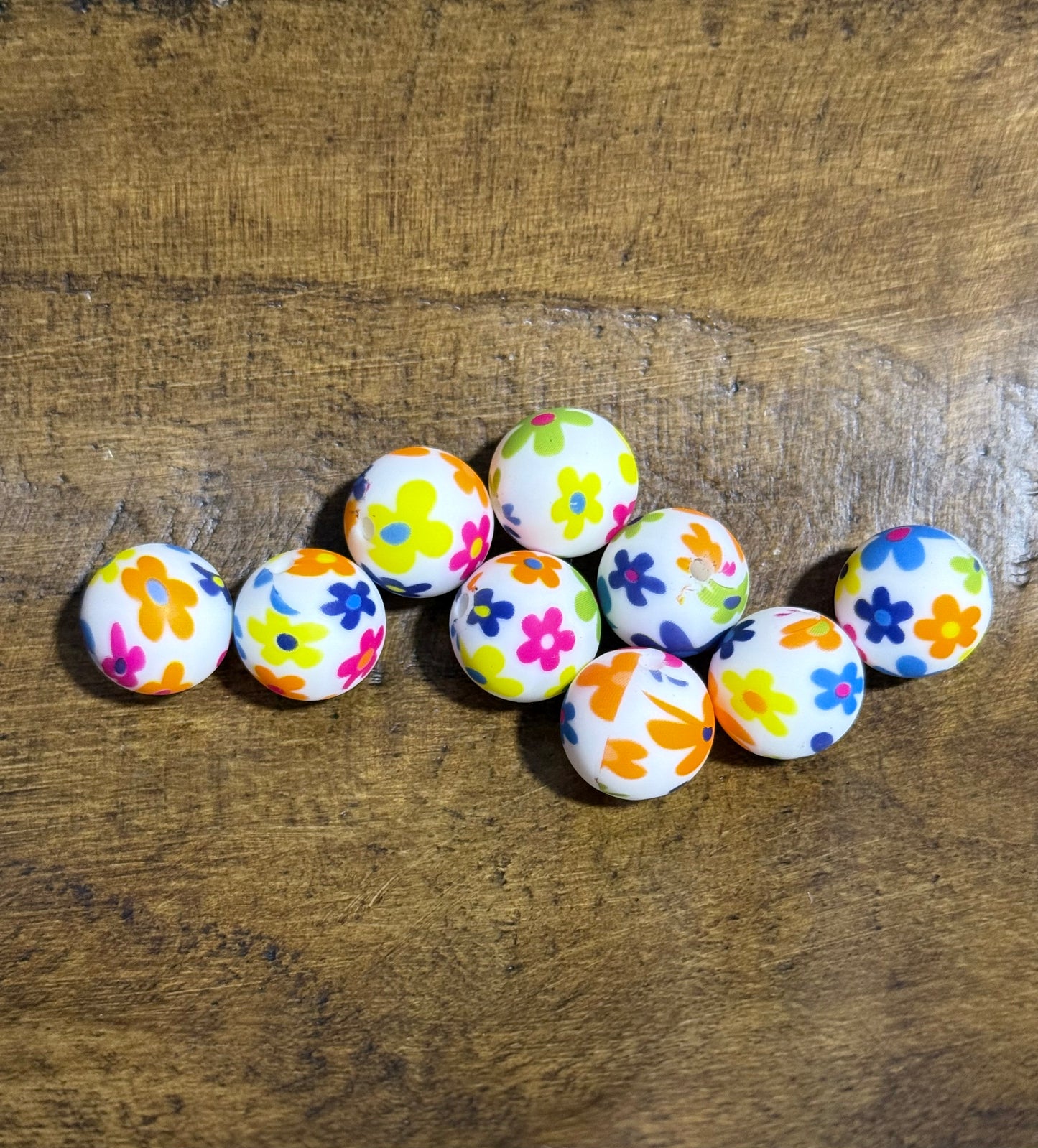 Bright Floral 15mm Printed Silicone Bead