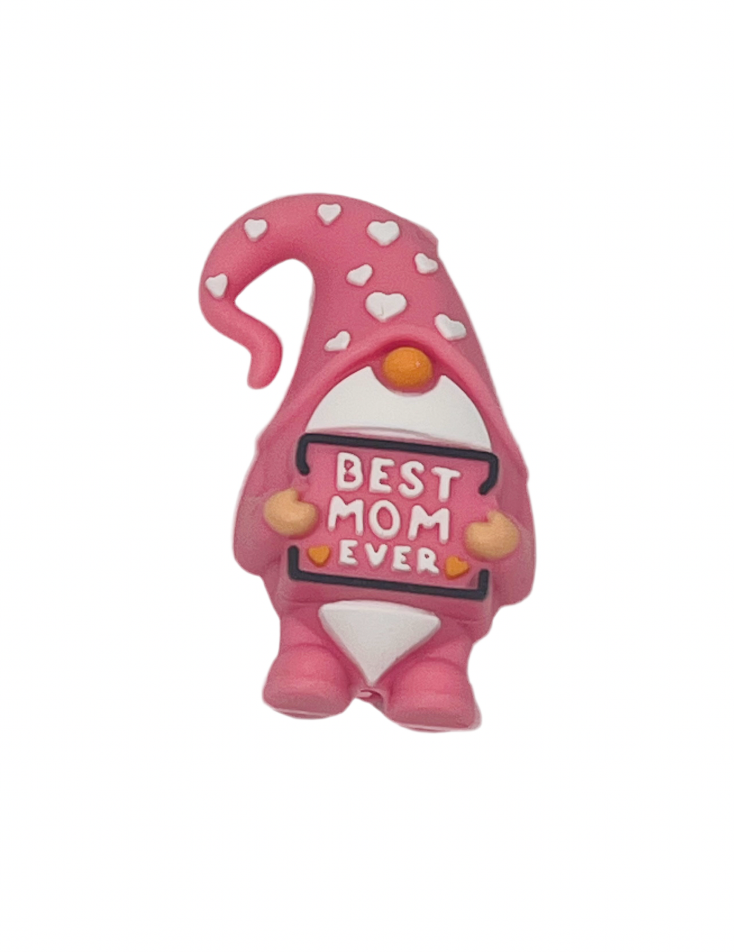 Silicone Focal Bead Best Mom Ever Gnome Focal Pink White