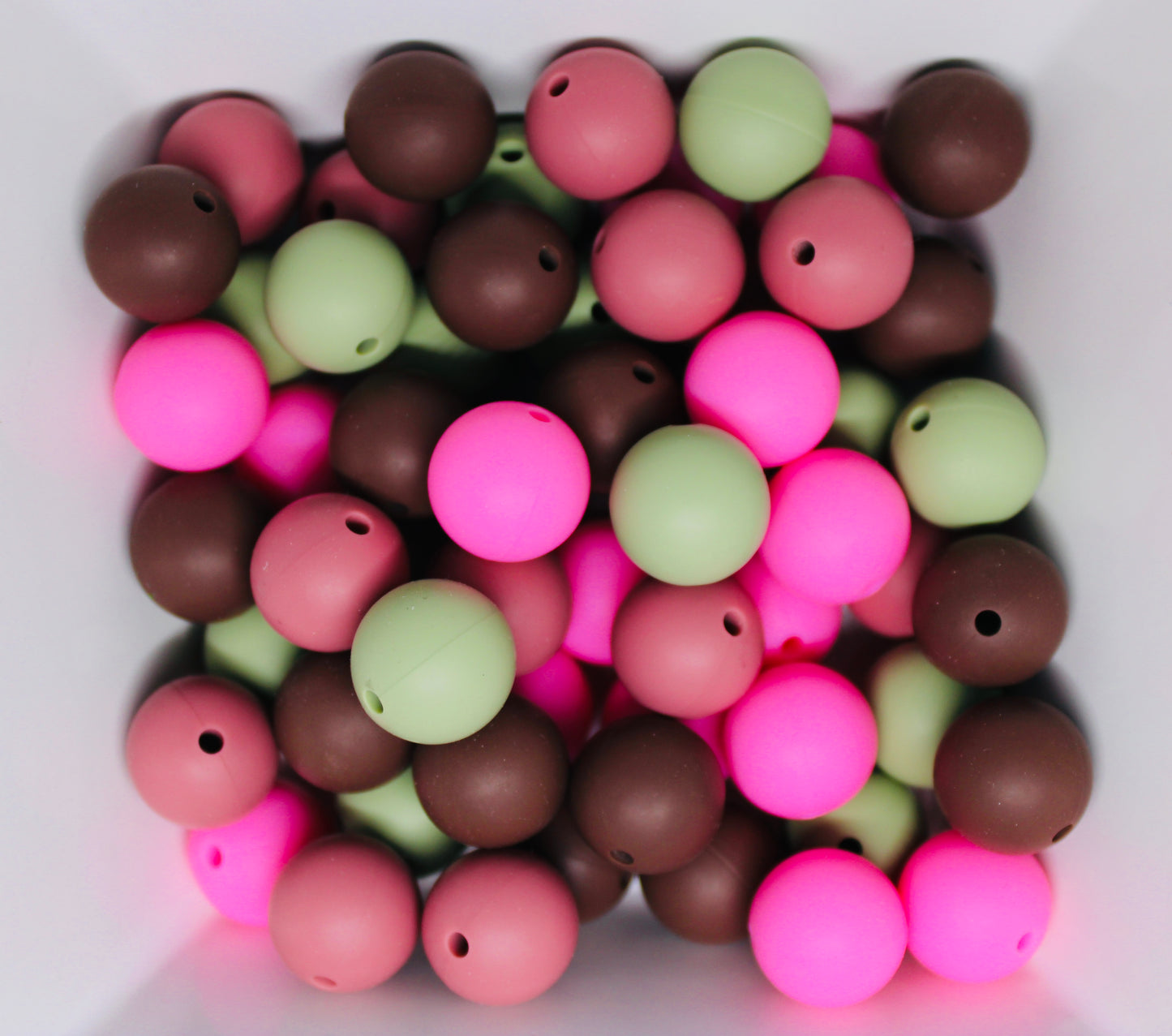 Coffee Shop Bead Mix 60 Count Pack 15mm Silicone Multicolor Beads Pink Dark Pink Matcha Green Coffee Brown Crafting Pen Beading