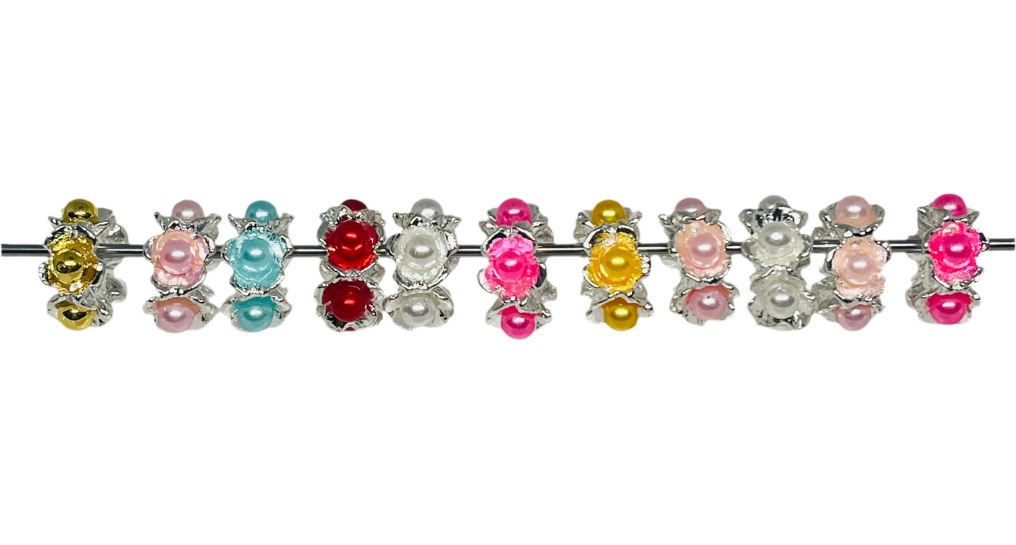 14mm Metal Pearl Multiple Color 12 Count Silver Base Spacer Bead