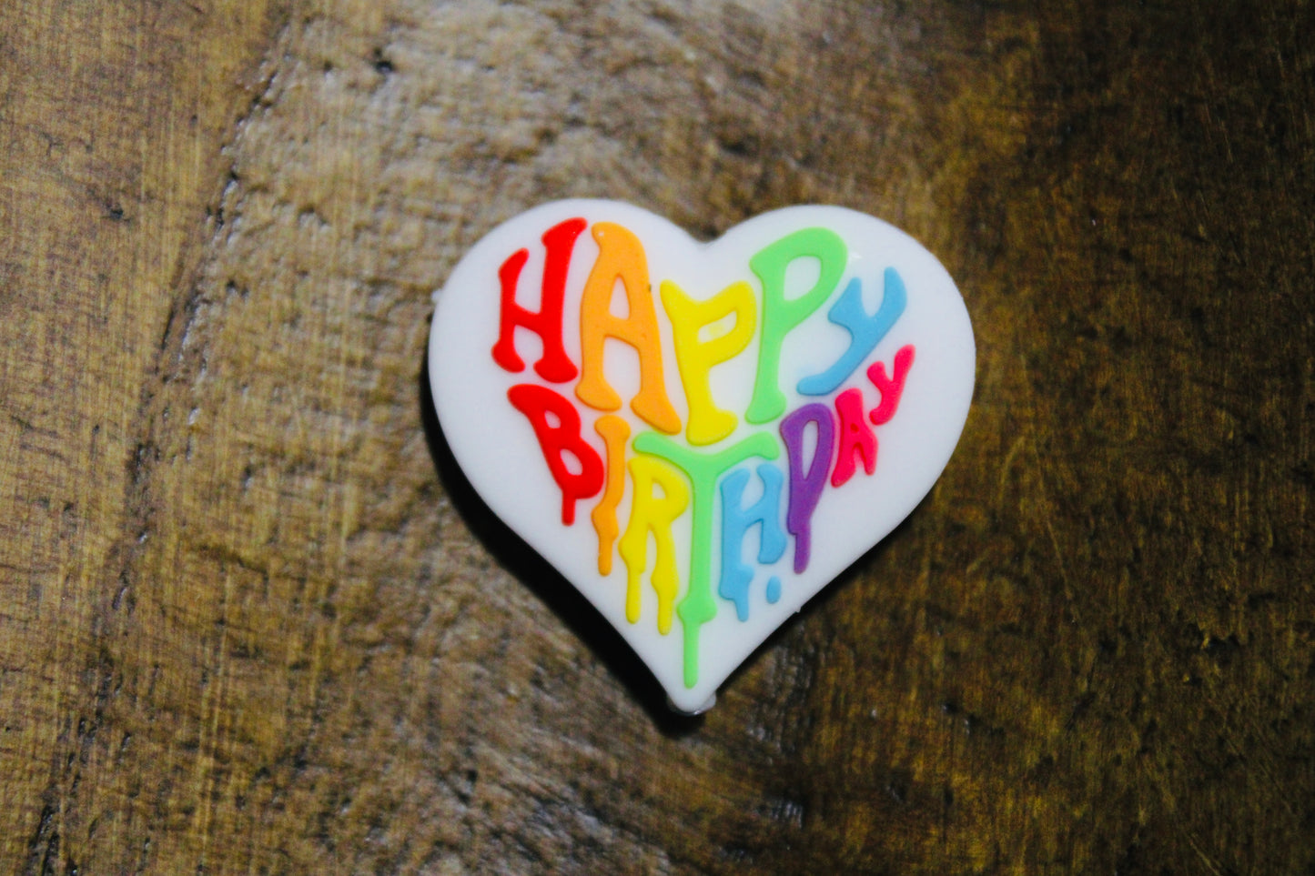 Happy Birthday Rainbow Heart Silicone Focal Bead