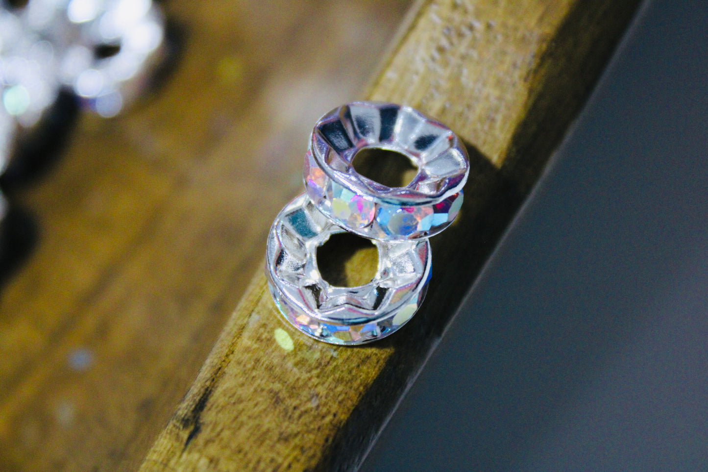 16mm Silver Iridescent Wide Mouth Rhinestone Spacer Bead 12 Count Bag