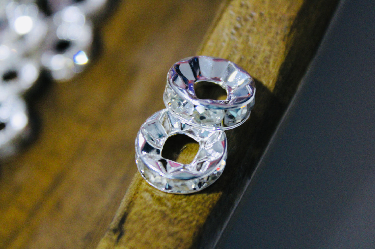 16mm Silver Clear Rhinestone Wide Mouth 12 Count Spacer Bead
