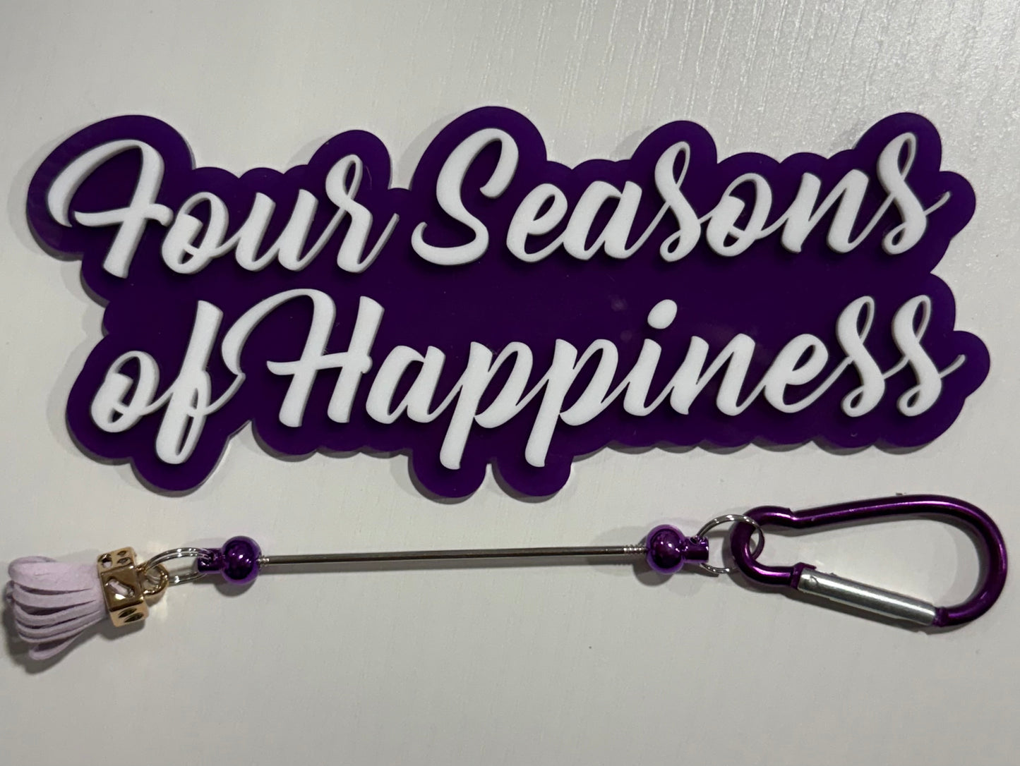 Aluminum Colored Bar Keychain With Mini Pom Pom Tassel