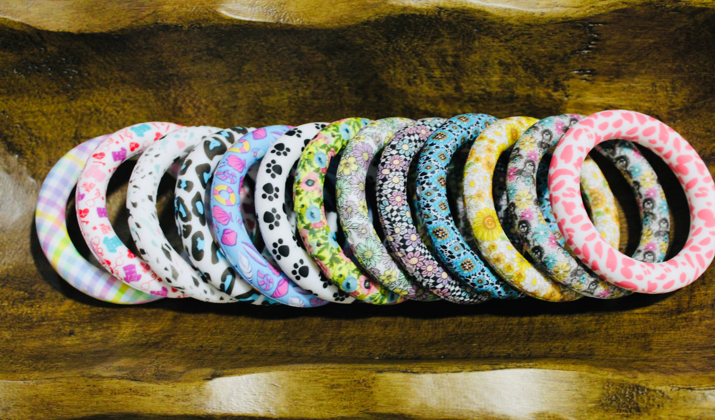 65mm Printed Silicone Ring Bead Multiple Print Options And Mixed Colors
