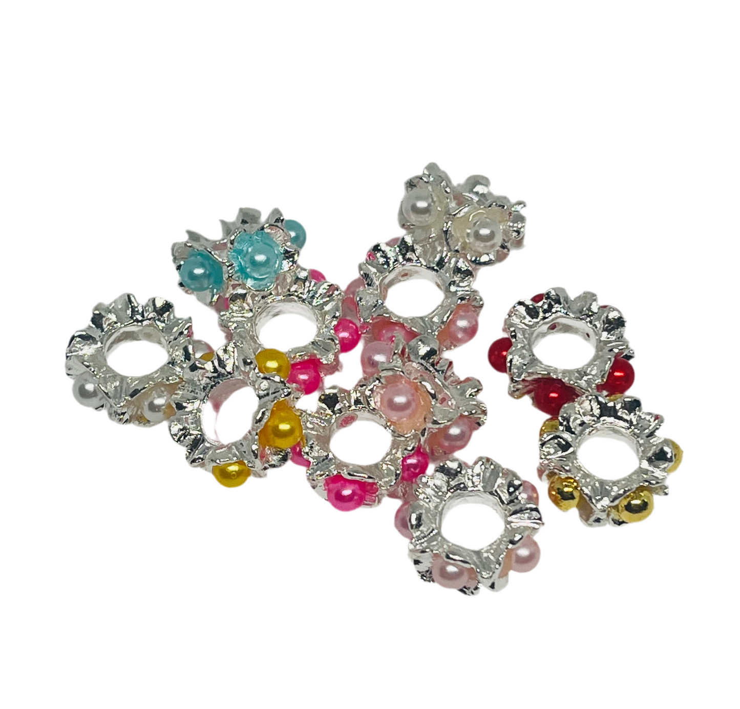 14mm Metal Pearl Multiple Color 12 Count Silver Base Spacer Bead