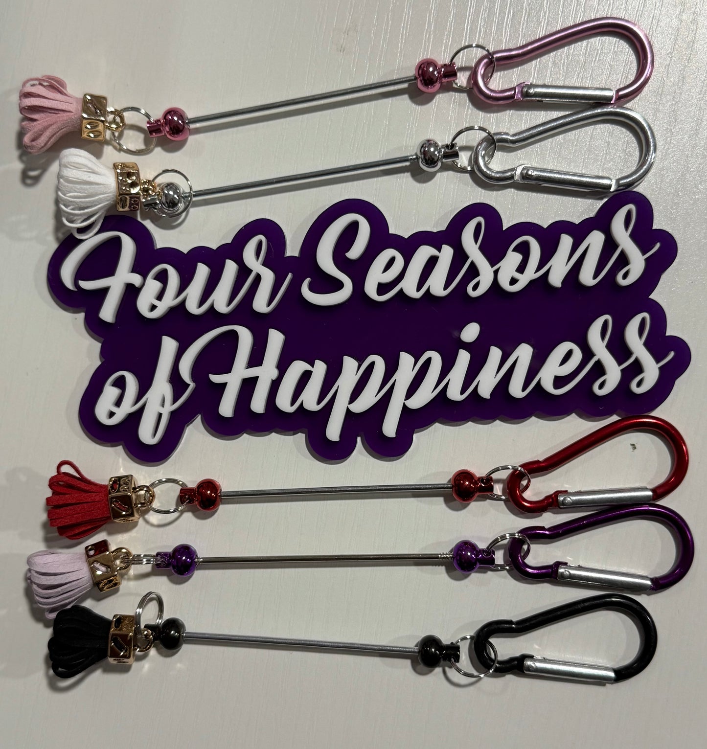Aluminum Colored Bar Keychain With Mini Pom Pom Tassel