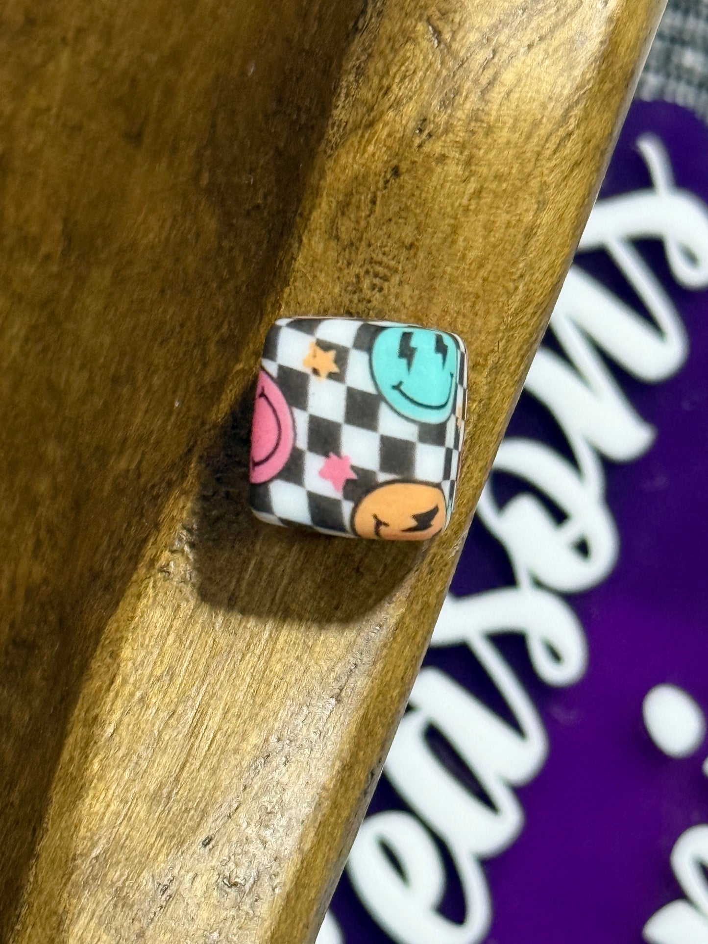 13.5mm Square Printed Silicone Bead