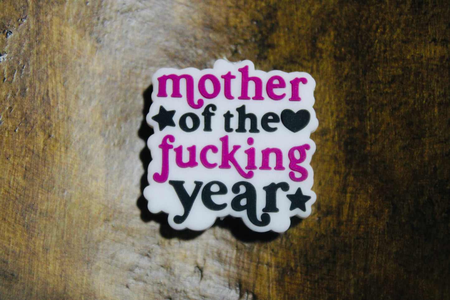Mother Of The Year Purple Black And White Silicone Focal Bead
