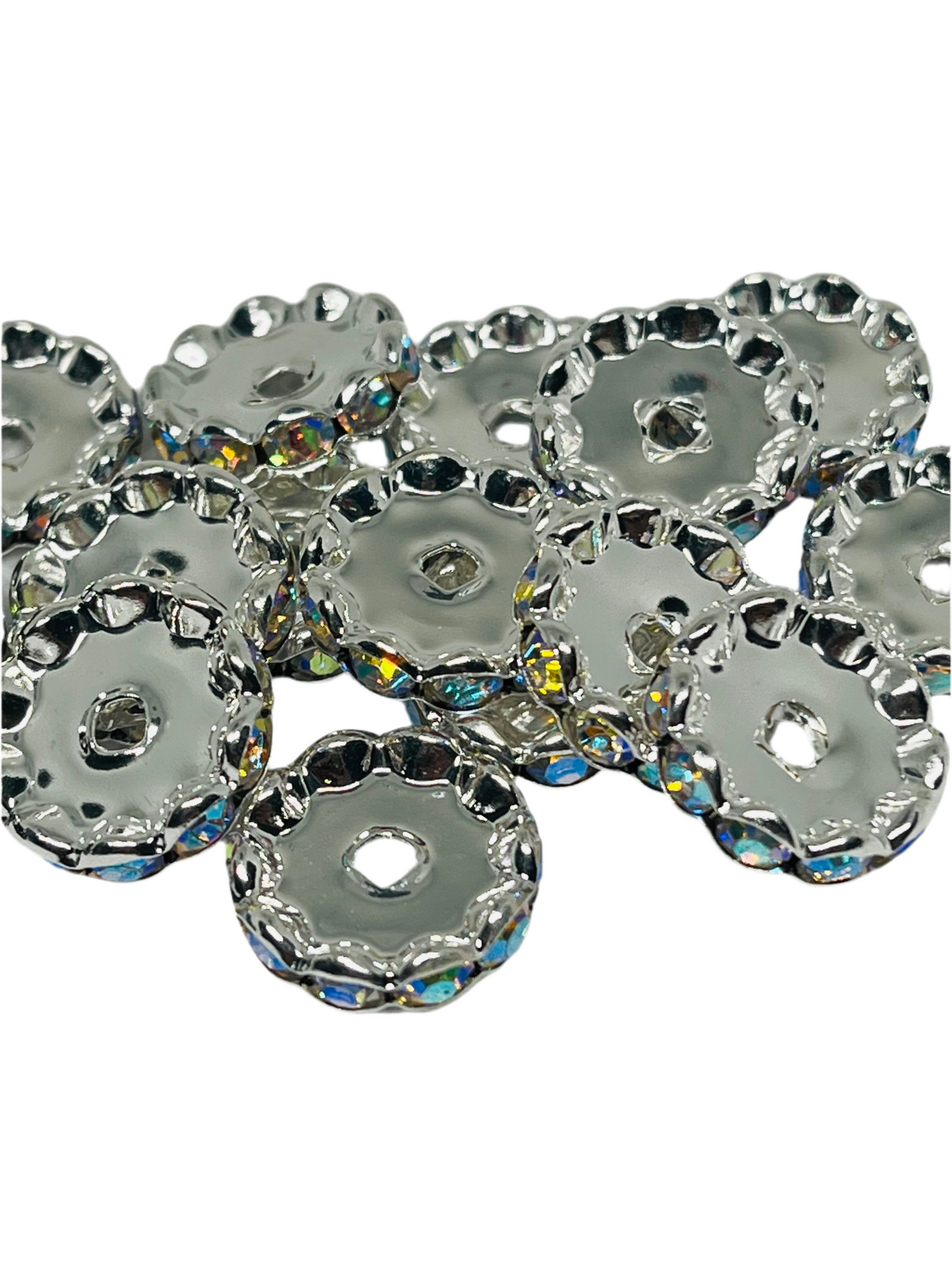 16mm Rhinestone Spacer Bead Silver or Gunmetal 15 Count
