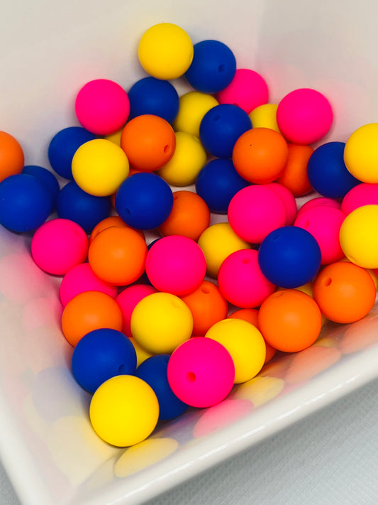 Pack Of 60 Count 15mm Multicolor Silicone Bead Pack Yellow Hot Pink Royal Blue Orange