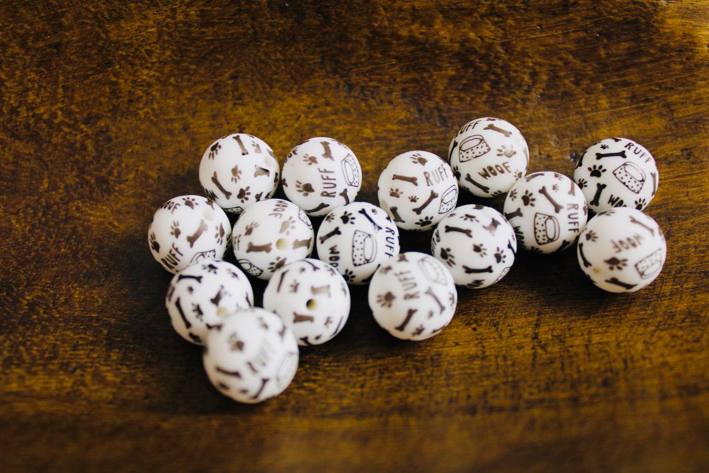 Dog Bone Printed 15mm Printed Silicone Bead Black And White