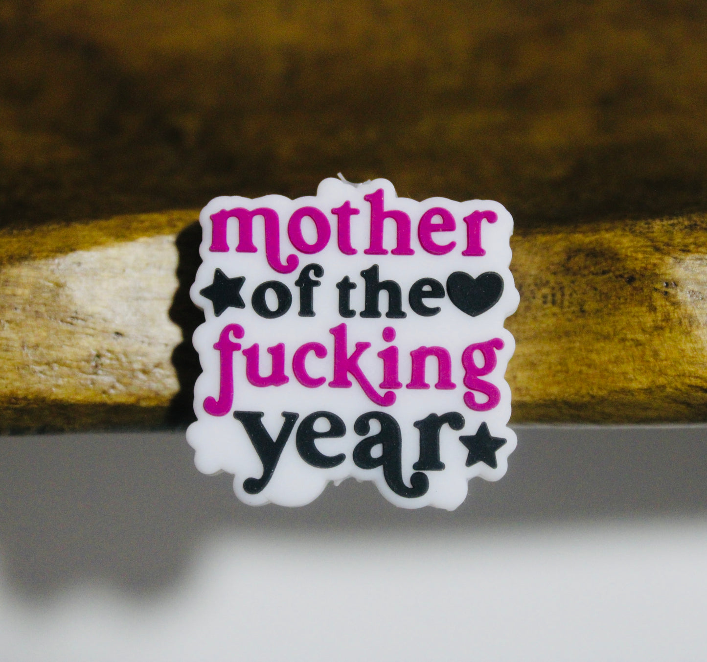 Mother Of The Year Purple Black And White Silicone Focal Bead