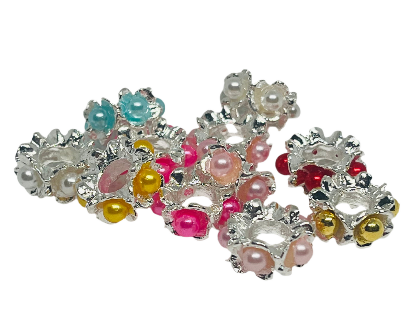 14mm Metal Pearl Multiple Color 12 Count Silver Base Spacer Bead