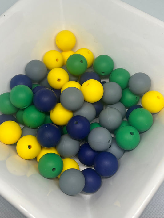 Pack Of 60 Count 15mm Multicolor Silicone Bead Yellow Navy Blue Christmas Green Dim Gray Pen Beading Crafting