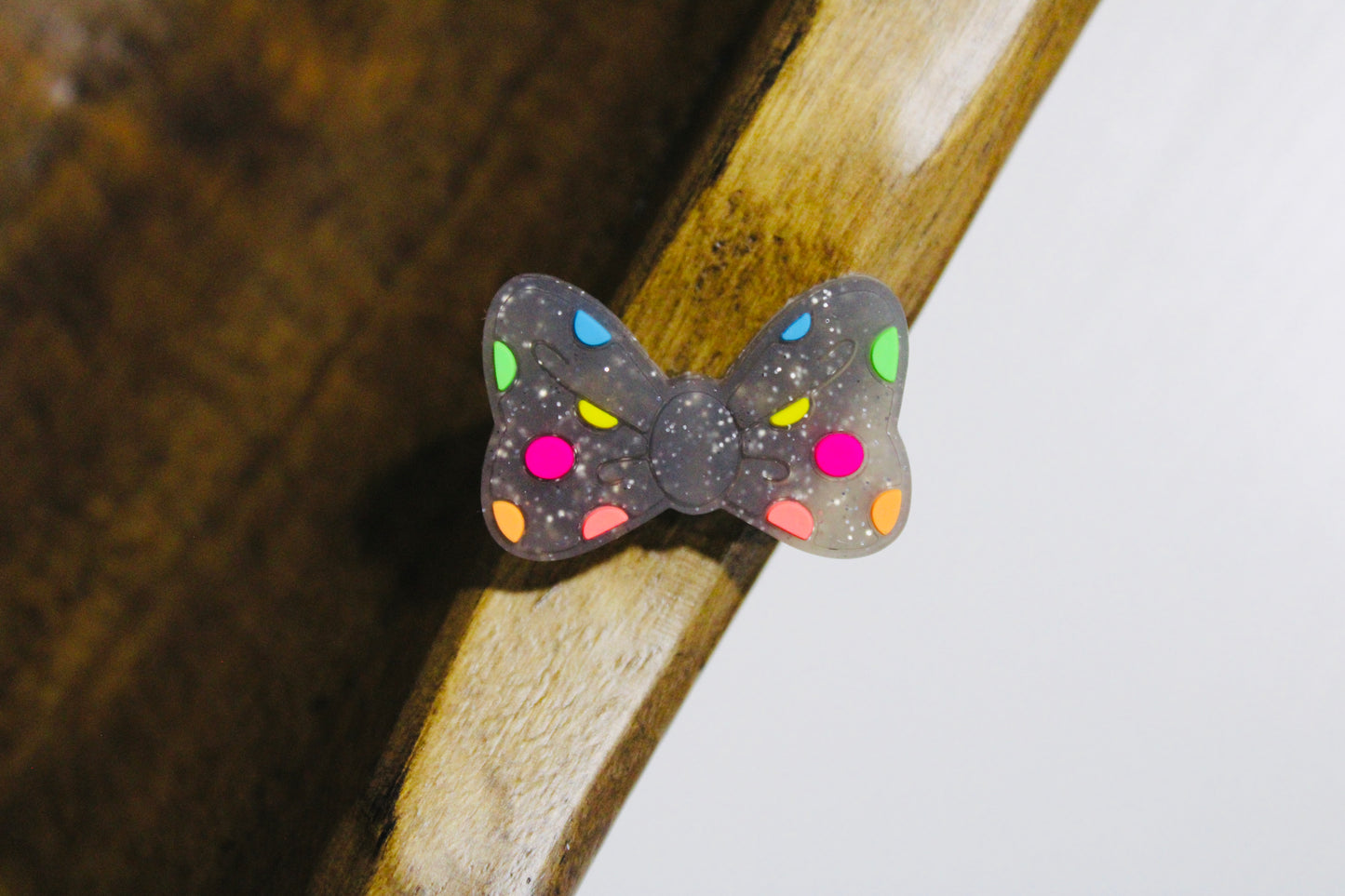 Polka Dot Neon Glitter Bow Silicone Focal Bead Clear Gray Or Black