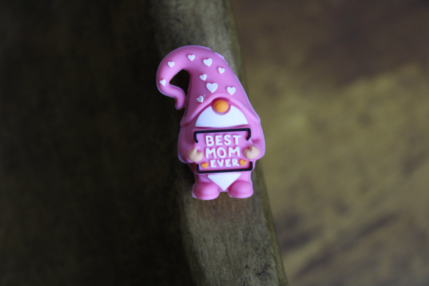 Silicone Focal Bead Best Mom Ever Gnome Focal Pink White