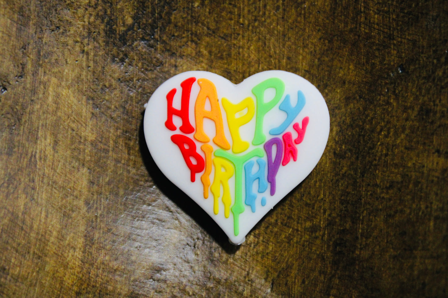 Happy Birthday Rainbow Heart Silicone Focal Bead