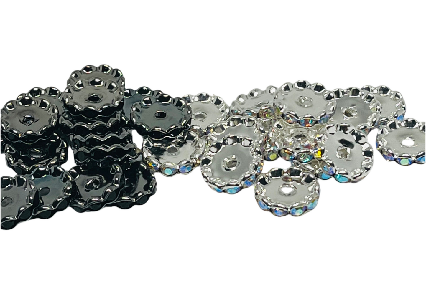 16mm Rhinestone Spacer Bead Silver or Gunmetal 15 Count