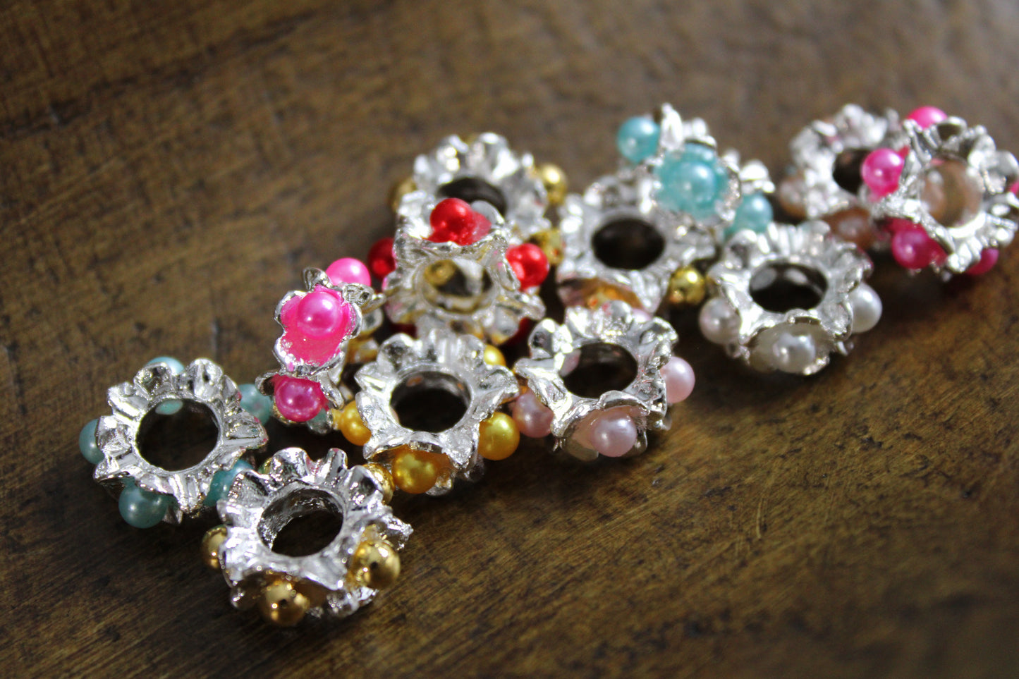 14mm Metal Pearl Multiple Color 12 Count Silver Base Spacer Bead