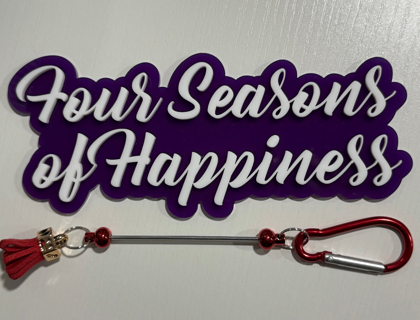 Aluminum Colored Bar Keychain With Mini Pom Pom Tassel
