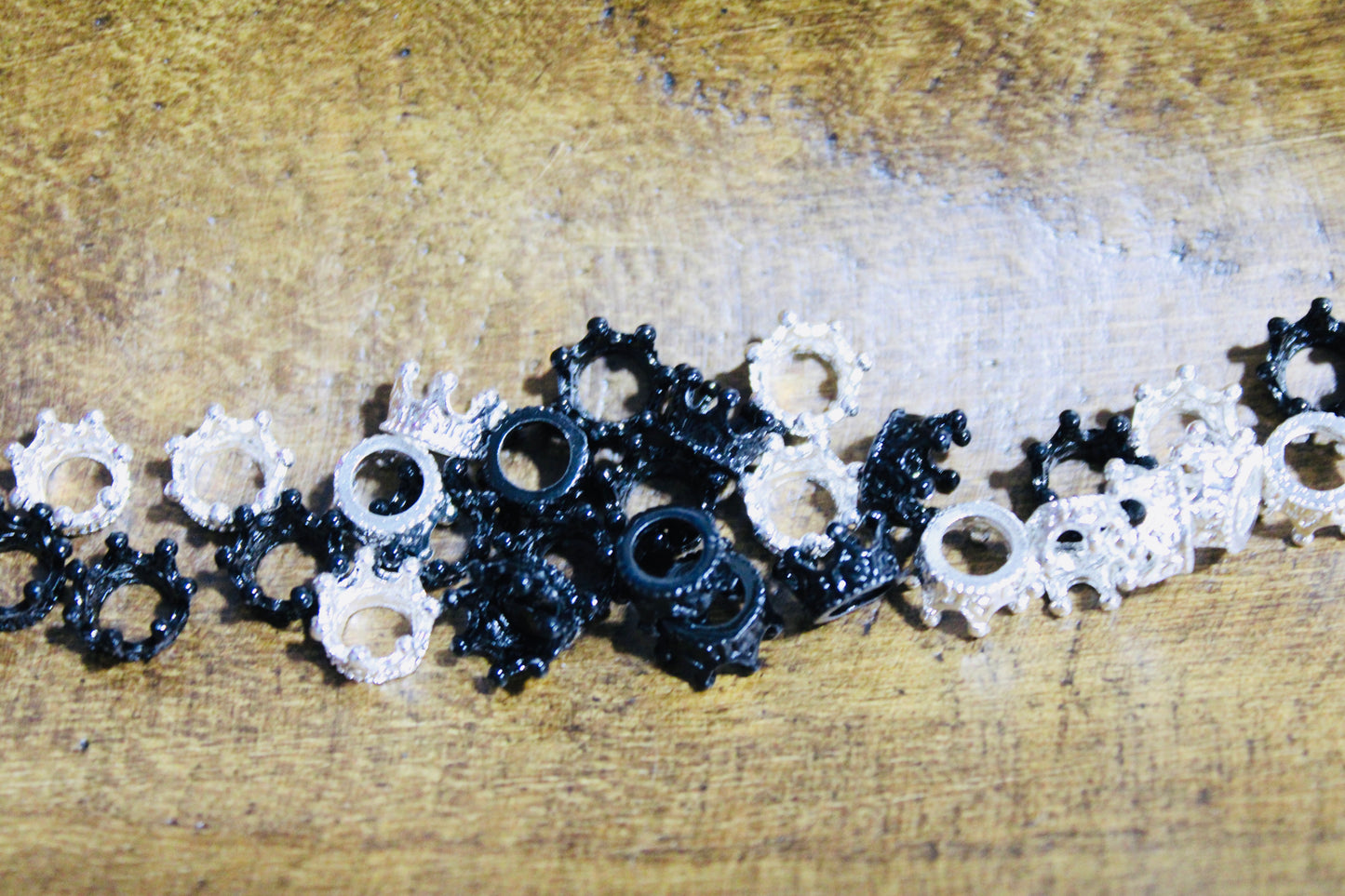 Metal Mini Crown Spacer Bead Silver And Black Mixed 12 Count Bag