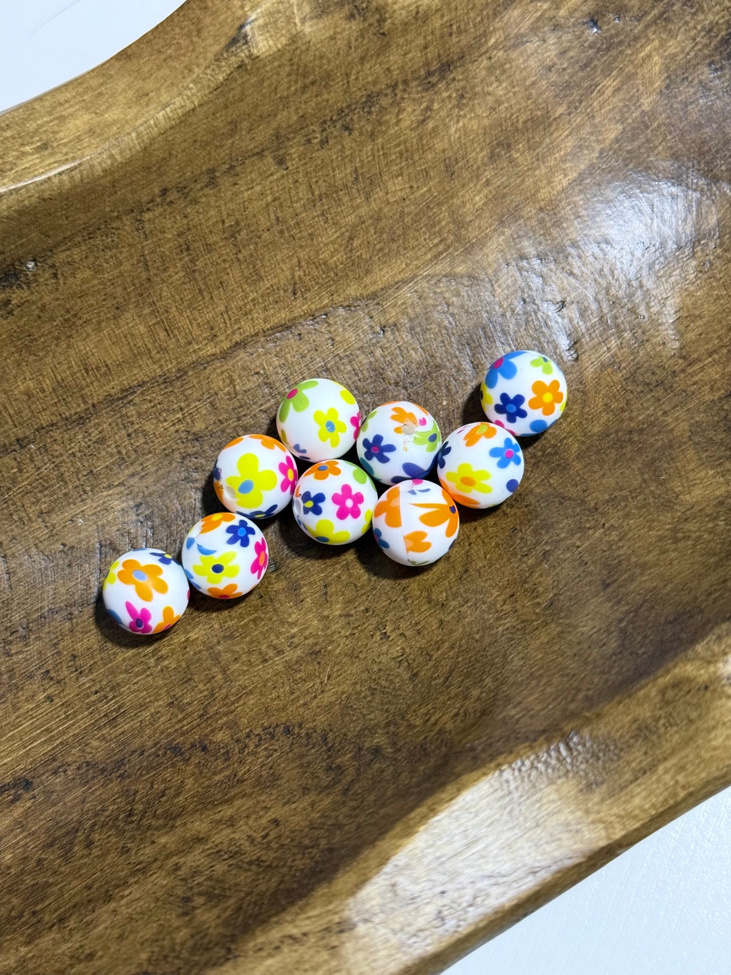Bright Floral 15mm Printed Silicone Bead