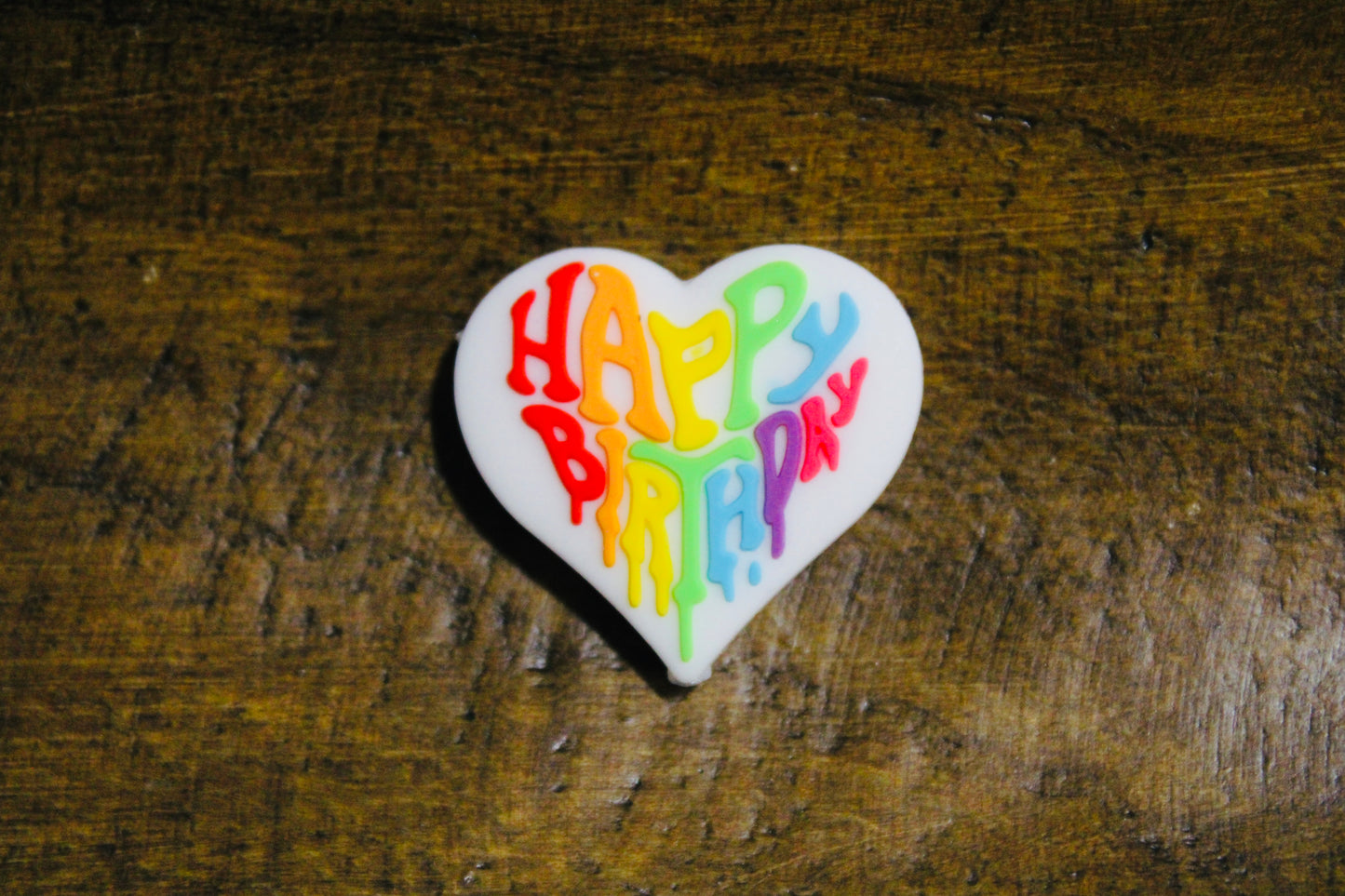 Happy Birthday Rainbow Heart Silicone Focal Bead
