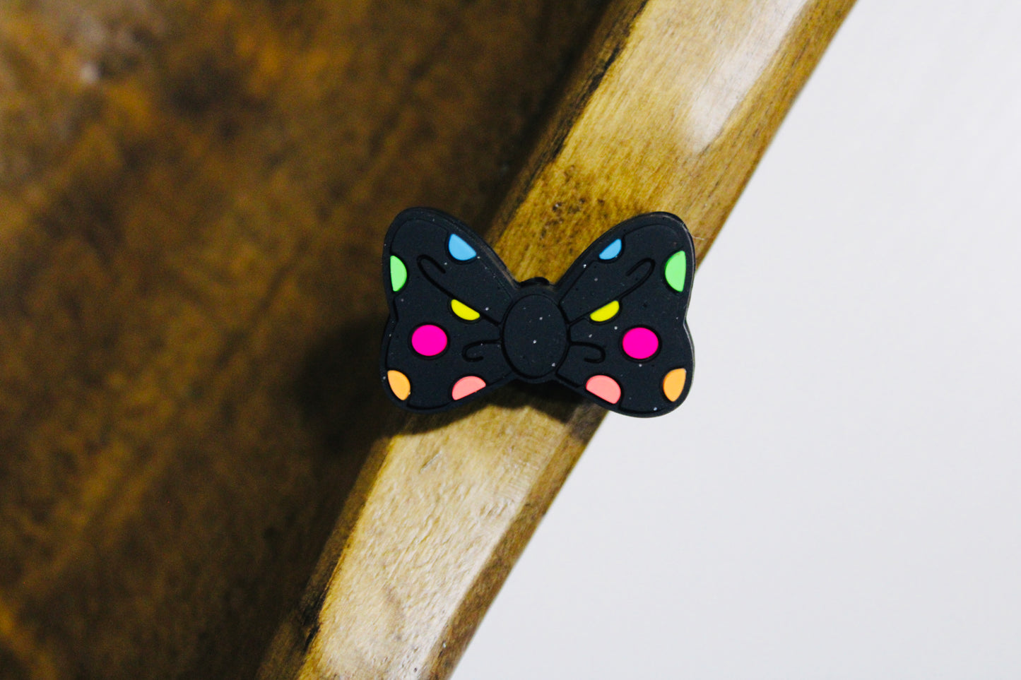 Polka Dot Neon Glitter Bow Silicone Focal Bead Clear Gray Or Black