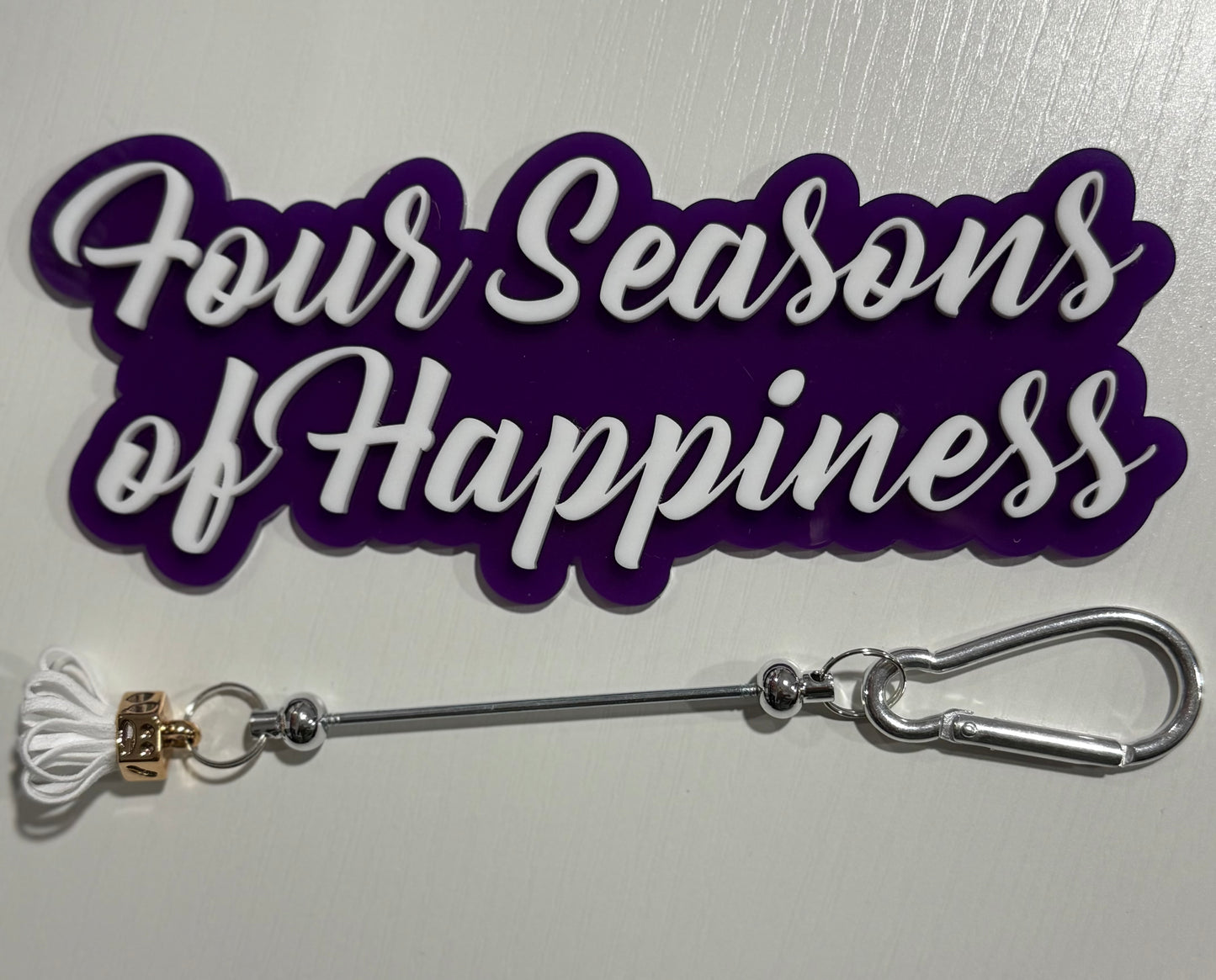 Aluminum Colored Bar Keychain With Mini Pom Pom Tassel