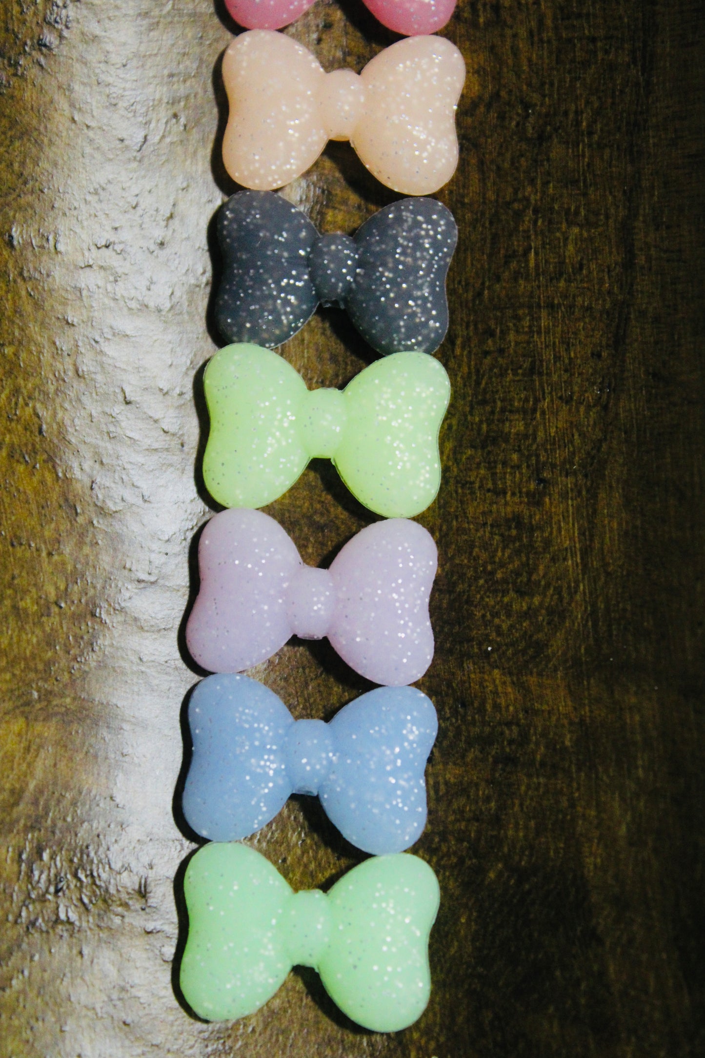Glitter Glow In The Dark Bow Multiple Color Options Silicone Focal Bead
