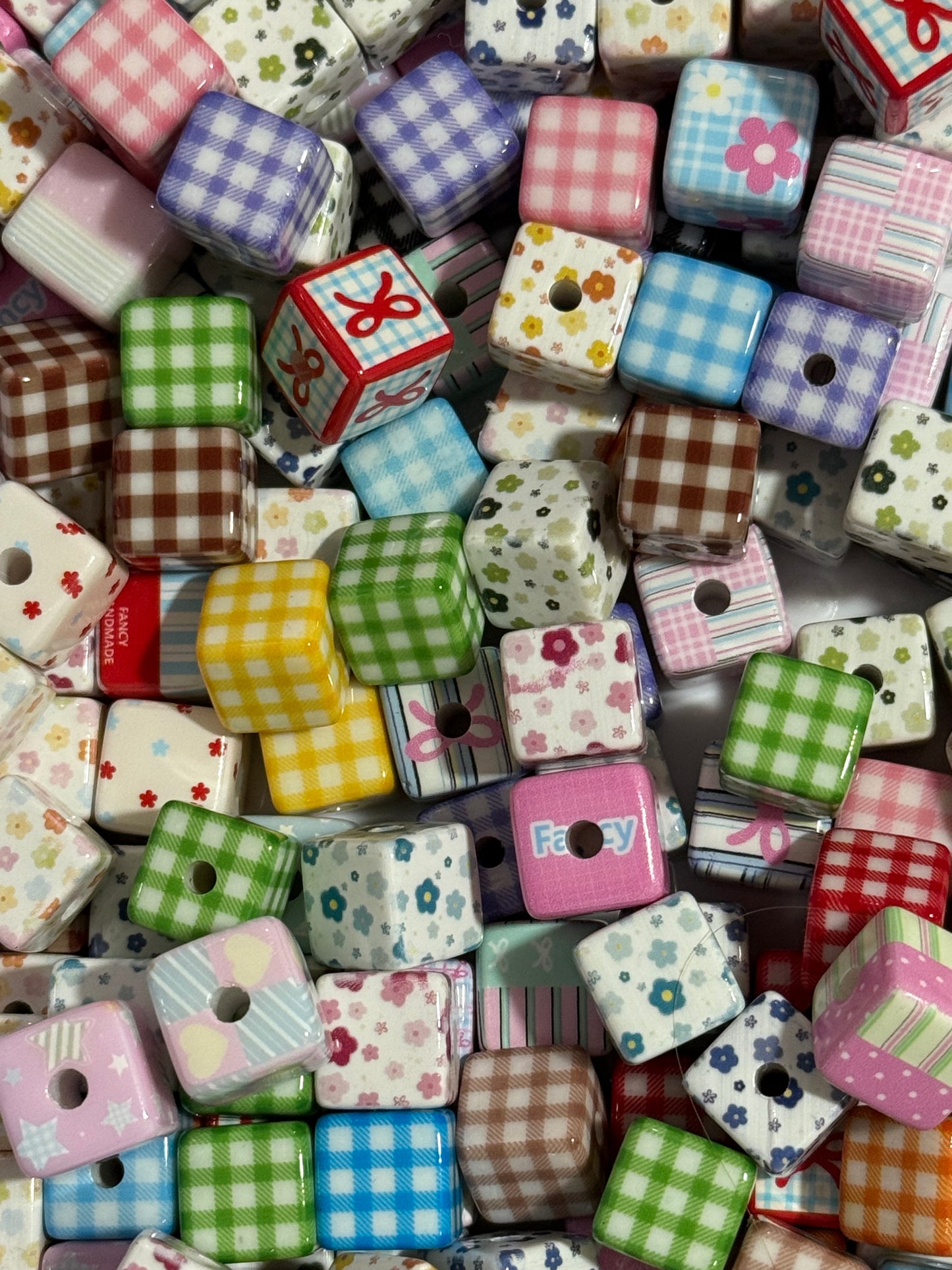 15mm Acrylic Square Printed Bead 2mm Hole 10 Count Bag