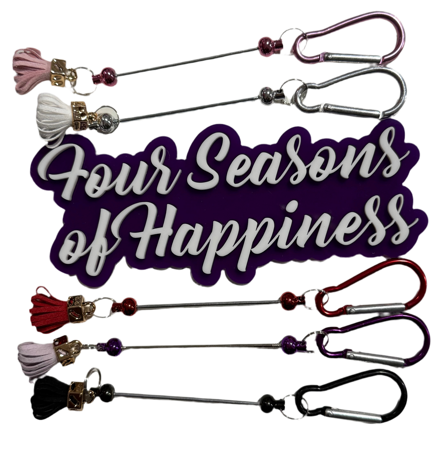 Aluminum Colored Bar Keychain With Mini Pom Pom Tassel