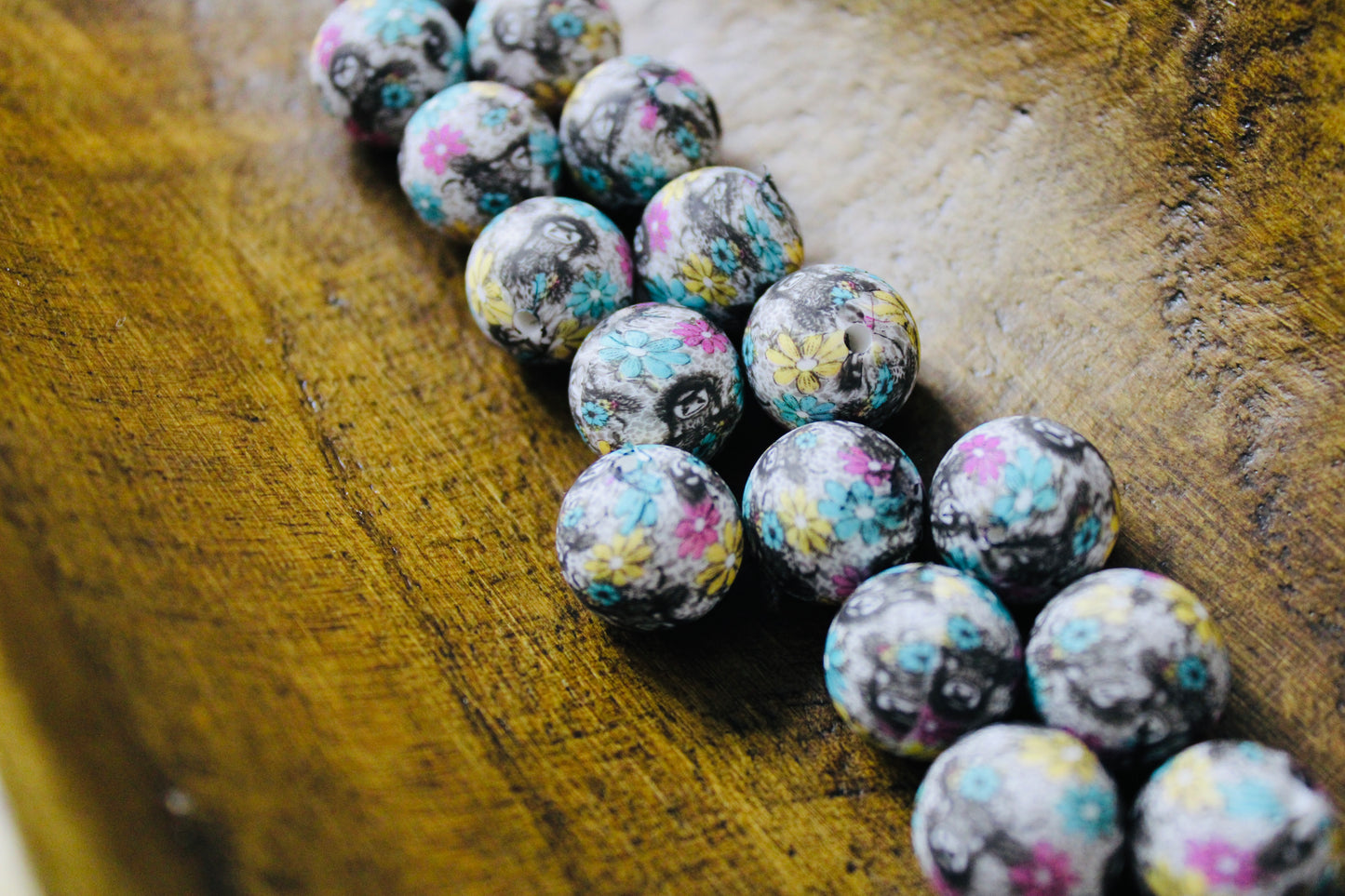 Pretty Cow 15mm Printed Silicone Bead Black White Turquoise Yellow Violet