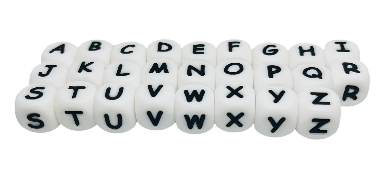 12mm Silicone Letter Bead / Black and White / Pen Beading / Wristlet Beading