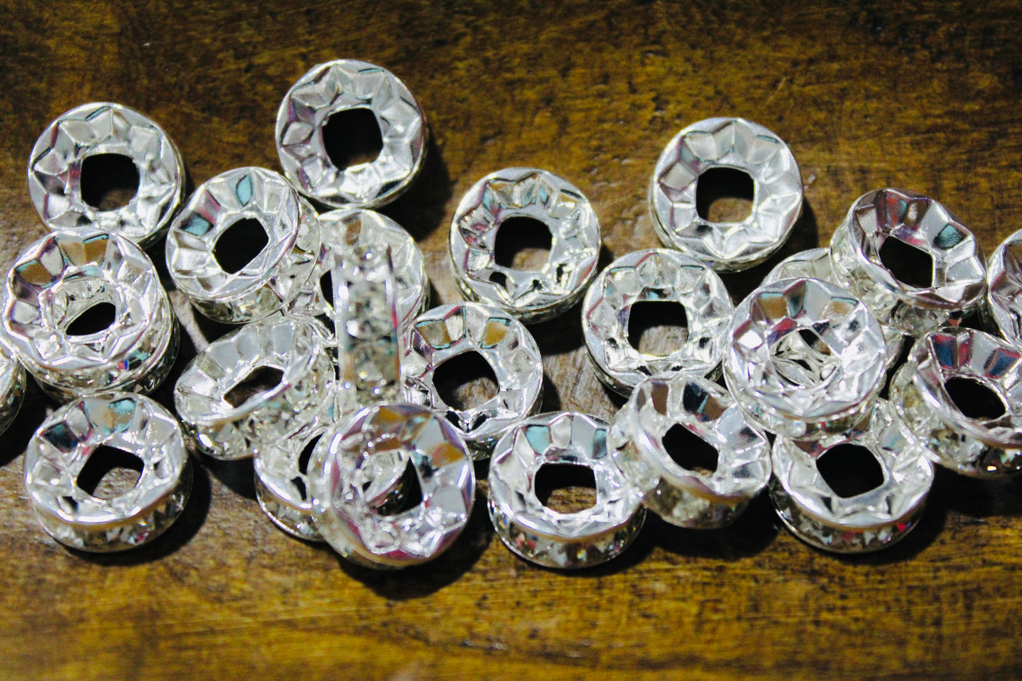 16mm Silver Clear Rhinestone Wide Mouth 12 Count Spacer Bead