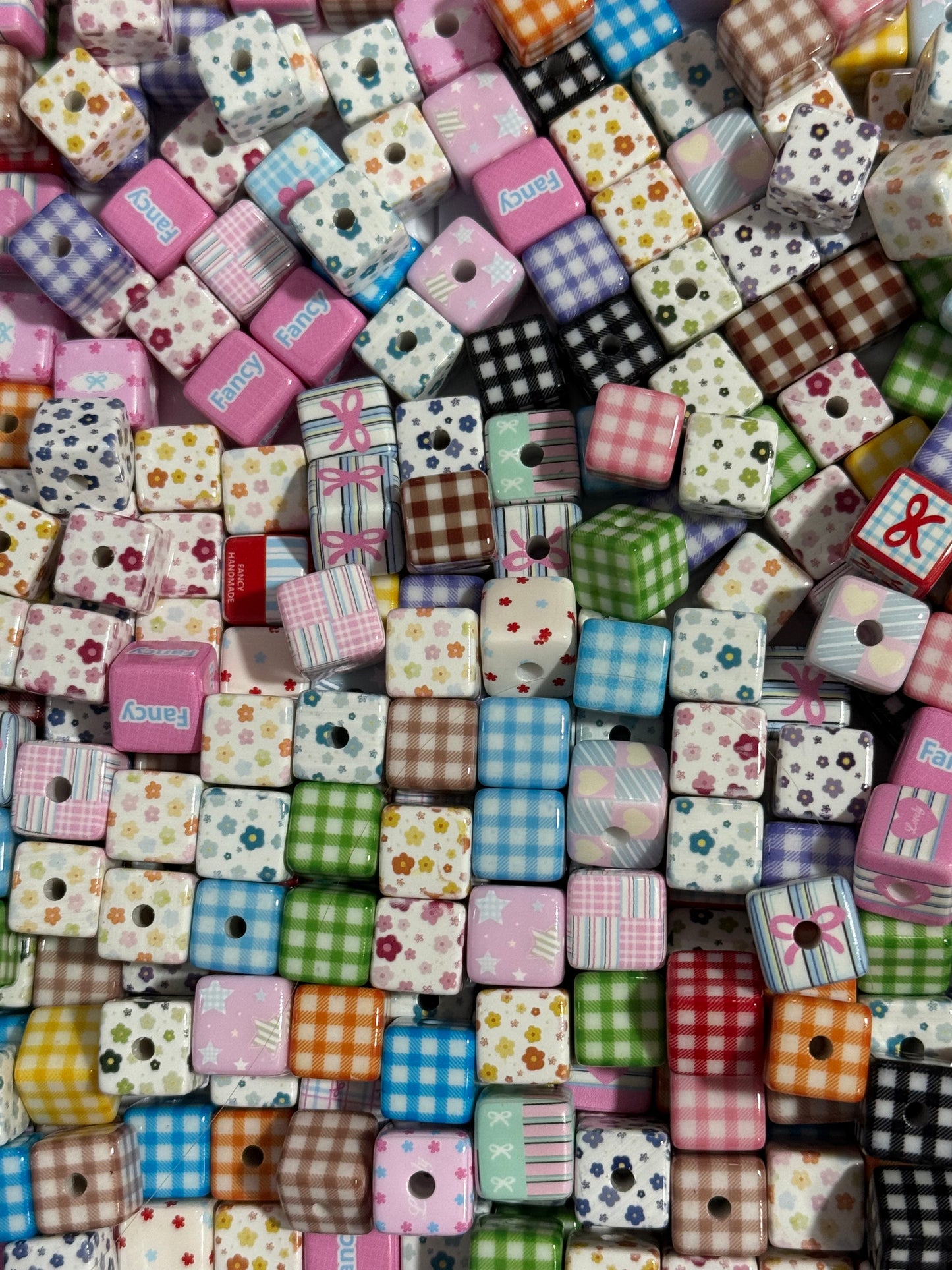 15mm Acrylic Square Printed Bead 2mm Hole 10 Count Bag