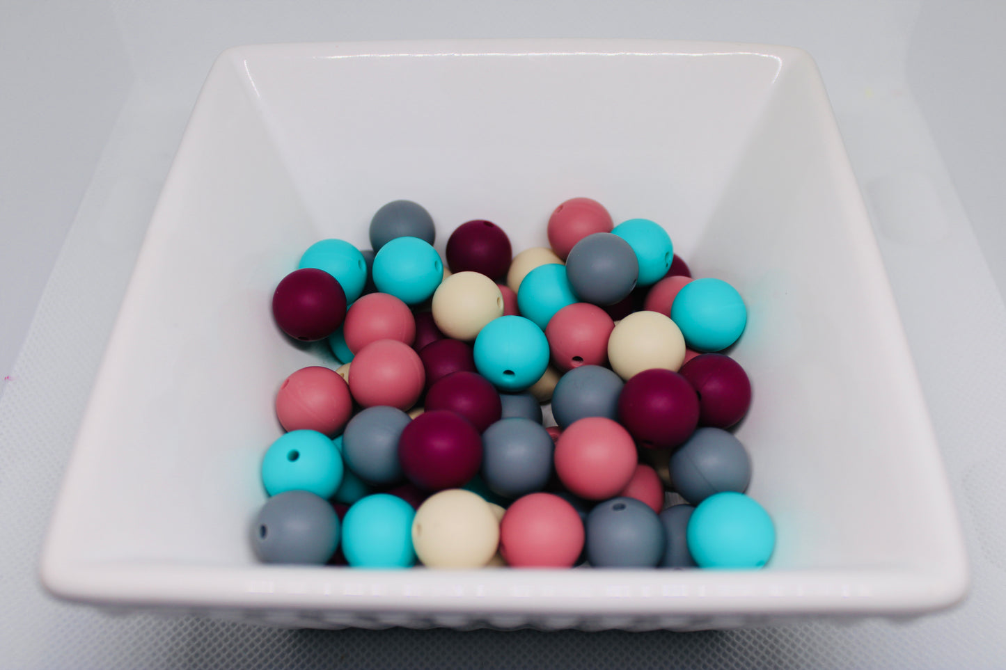 Serenity Bead Mix 60 Count 15mm Silicone Bead Mix Dim Gray Wine Sand Turquoise Dark Pink