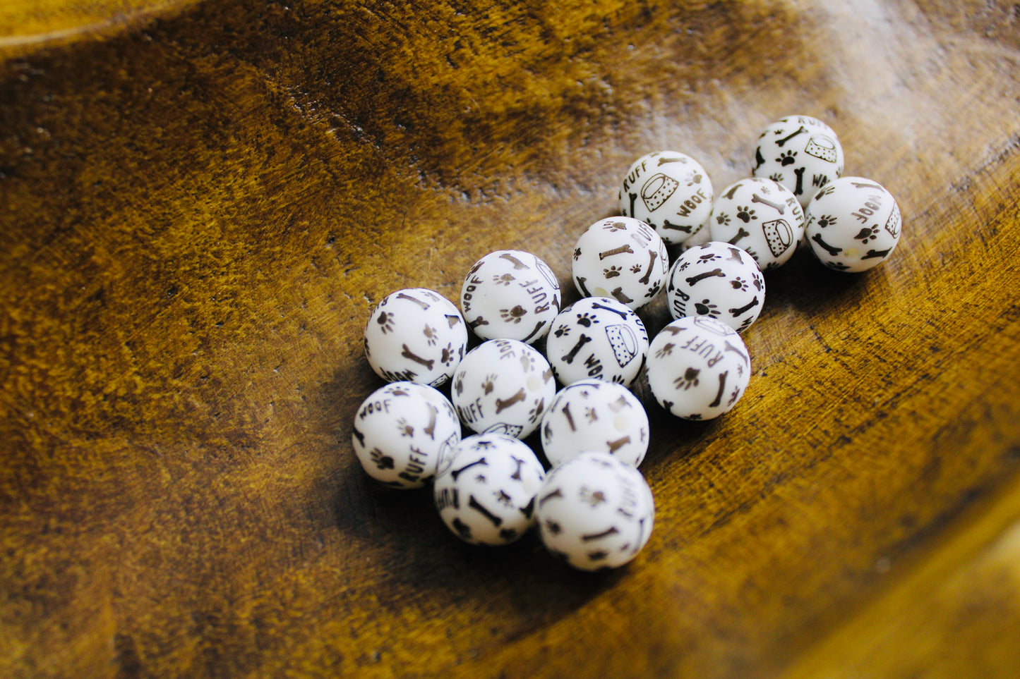 Dog Bone Printed 15mm Printed Silicone Bead Black And White
