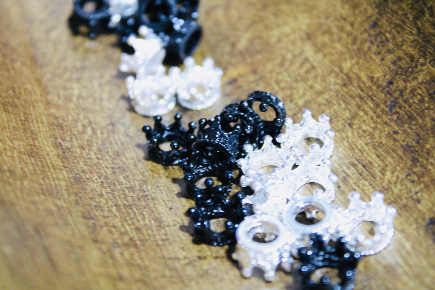 Metal Mini Crown Spacer Bead Silver And Black Mixed 12 Count Bag