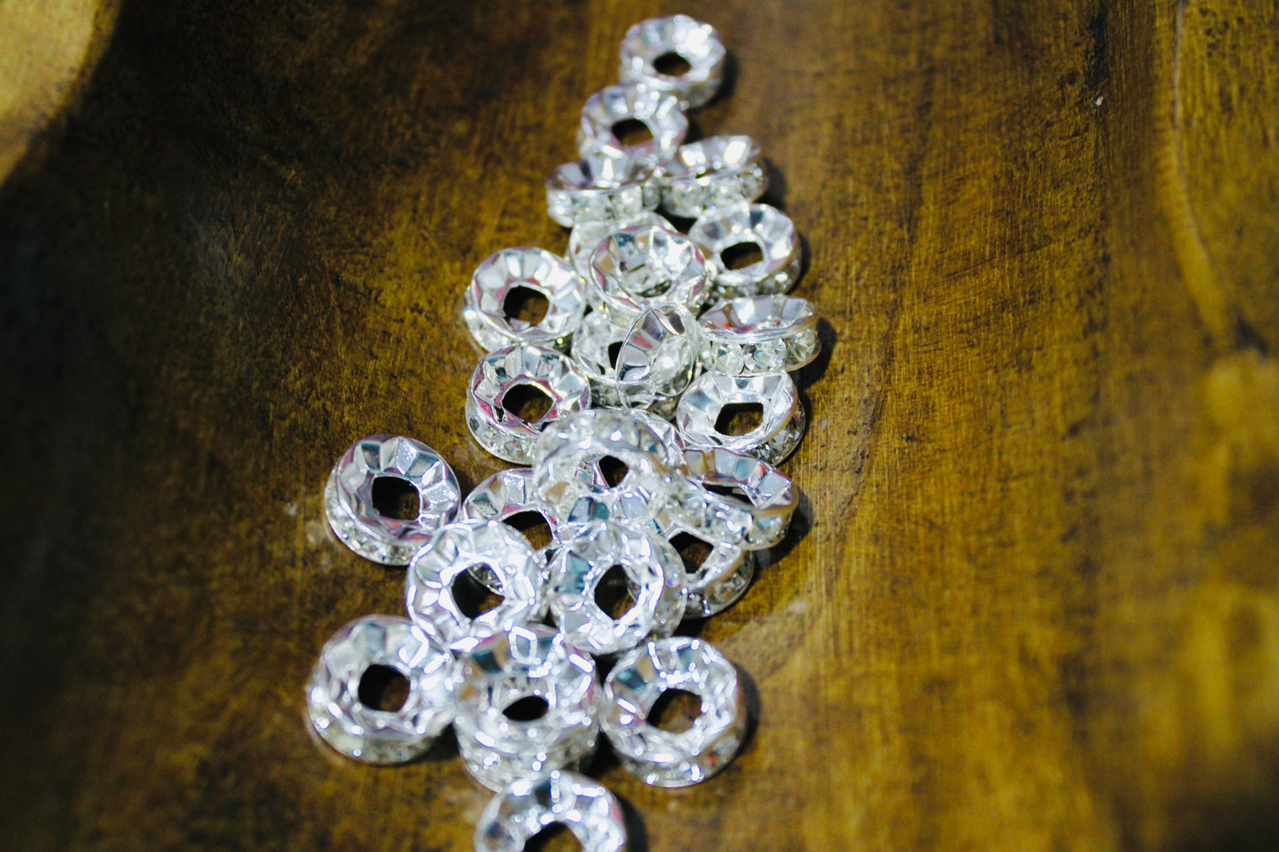 16mm Silver Clear Rhinestone Wide Mouth 12 Count Spacer Bead