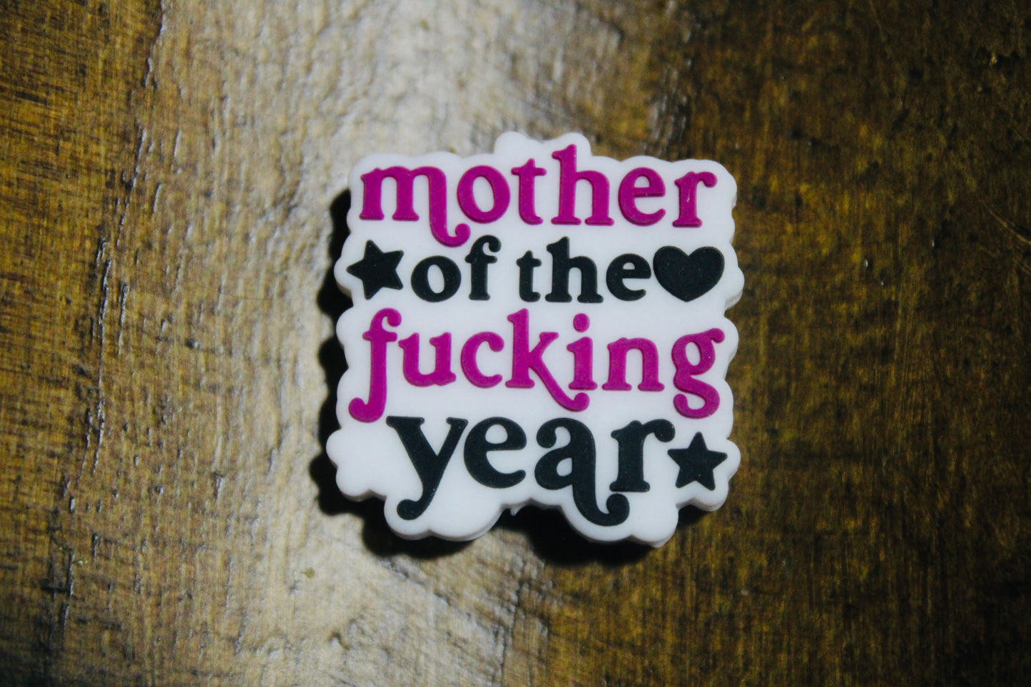Mother Of The Year Purple Black And White Silicone Focal Bead
